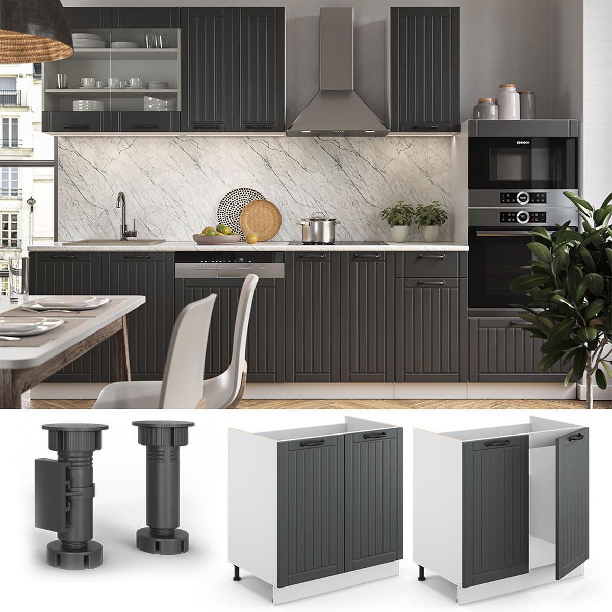 SPÜLENUNTERSCHRANK Fame-Line Anthrazit Landhaus 80 cm, AP Anthrazit - Anthrazit/Weiß, Holzwerkstoff (80/82/60cm) - Vicco