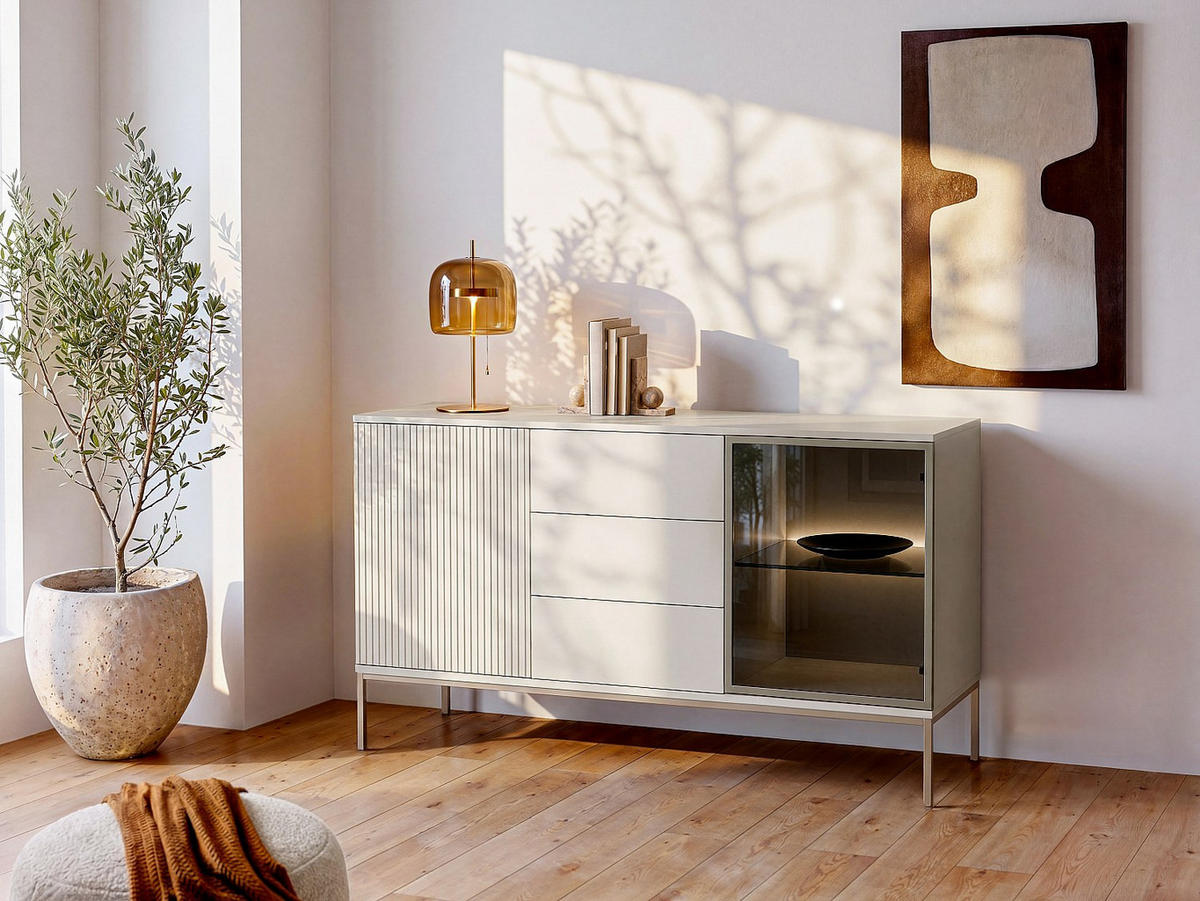 SIDEBOARD - 154 x 39 - holz - beige Ovila - Beige, Glas/Holz (154/83/39cm) - Vente-Unique