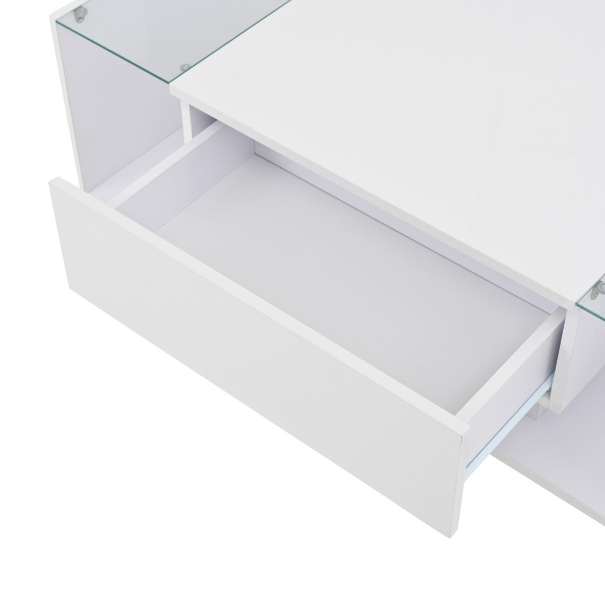 COUCHTISCH 100/50/31 cm mit Schublade, LED-Beleuchtung und gehärtetem Glas, Hochglanz, Weiß - Weiß, Holzwerkstoff (100/50/31cm) - Redom