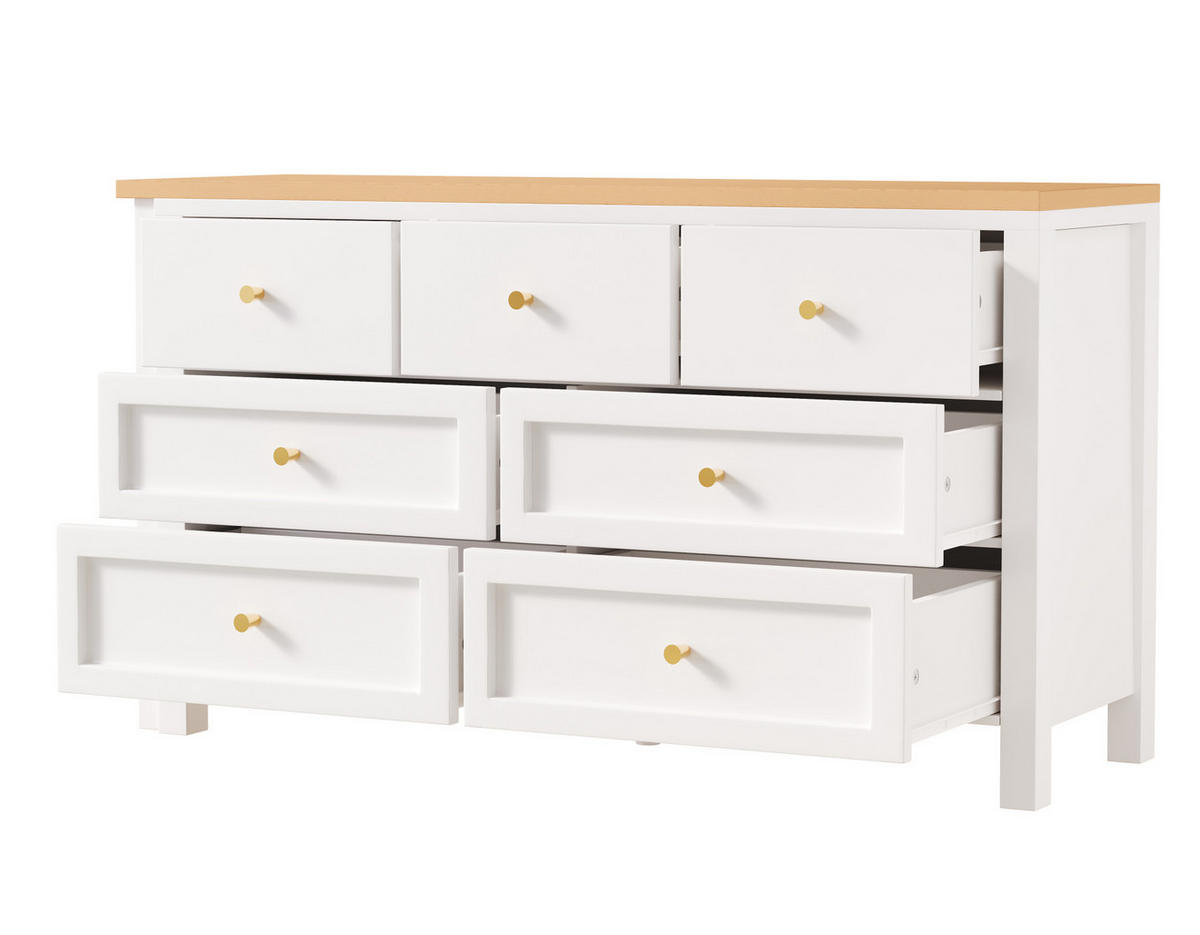SCHREIBTISCH mit 7 Schubladen in Weiß/Eiche, drehbar und als Eckschreibtisch nutzbar - Naturfarben, Holzwerkstoff (120/40/70cm) - BEAOK