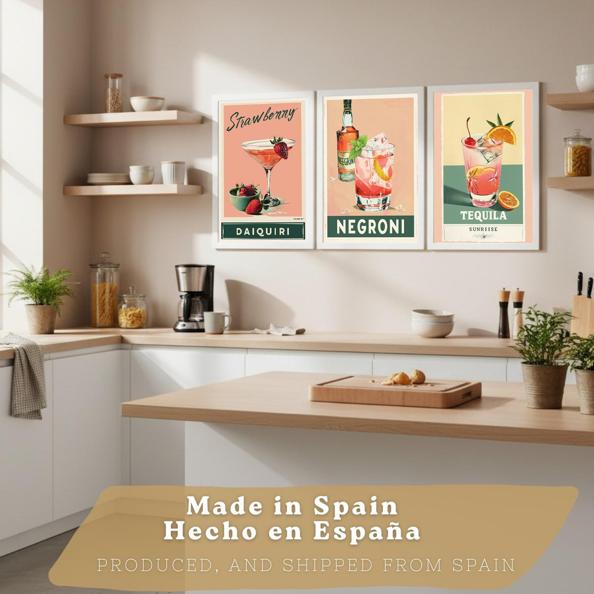 PLAKAT Sada 3 Koktejly A4 Bílý rám - bílá, papír (29.7/1/21cm) - Nacnic