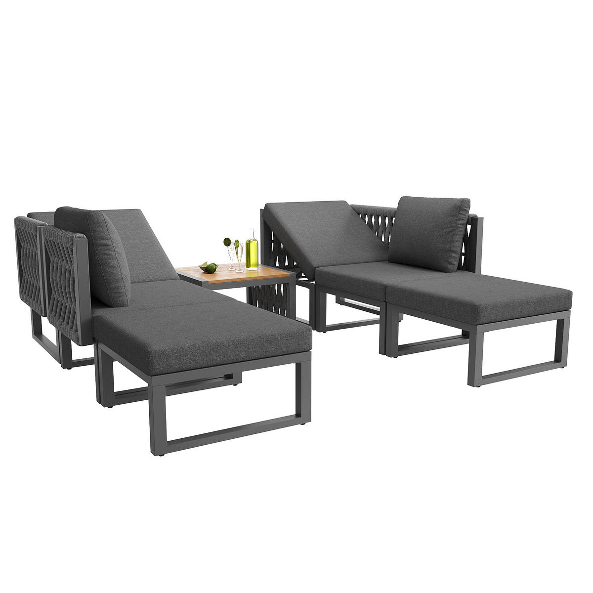 LOUNGEGARNITUR aus Metall & Polyester Grau mit 5-fach verstellbaren Rückenlehnen - Grau, Metall - Modfu