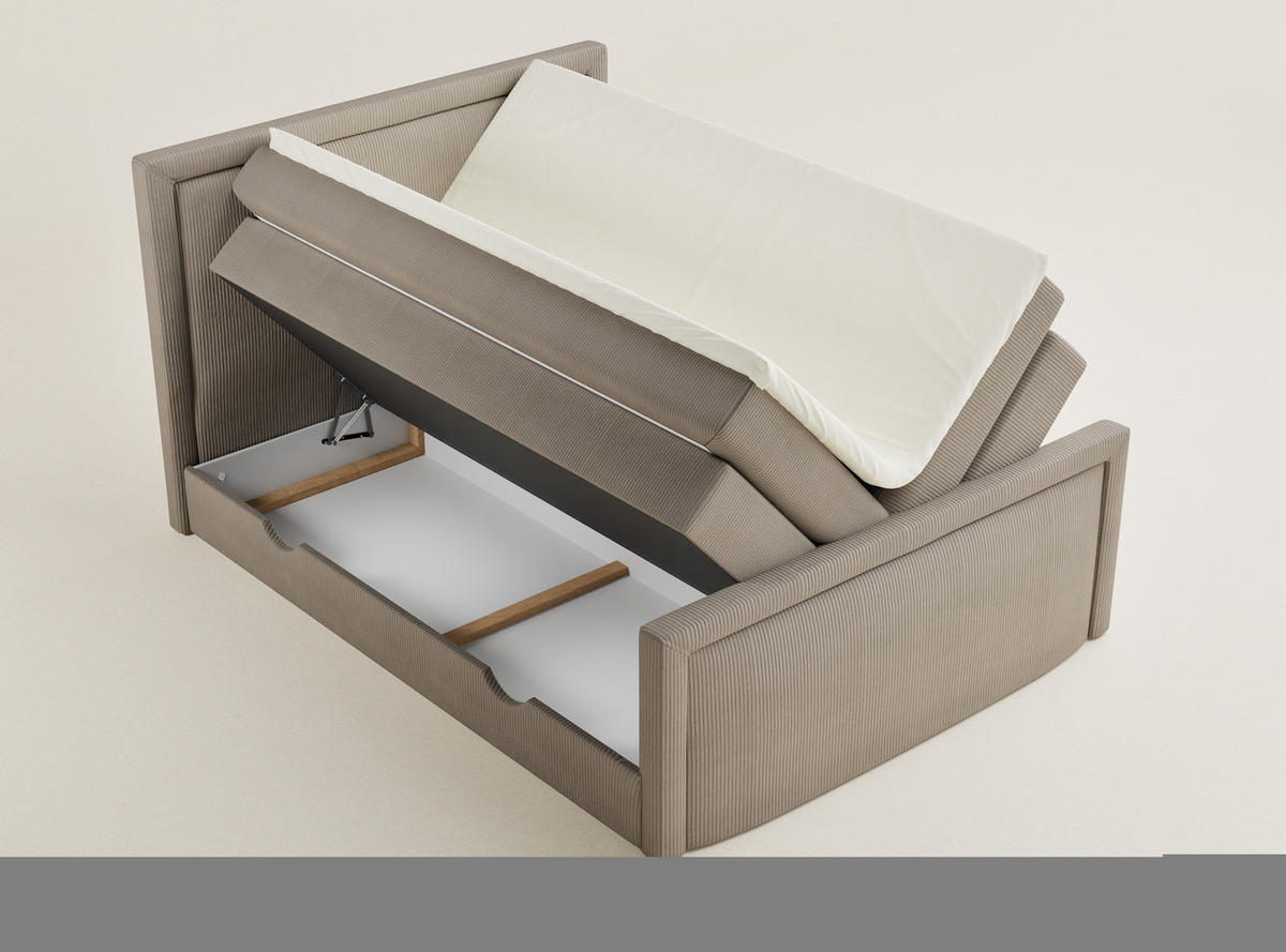 BOXSPRINGBETT Fresco 180/200 cm, in Beige, Bettkasten, Matratze, Topper - Beige/Schwarz, Holz/Holzwerkstoff (180/200cm) - Maison de Reve