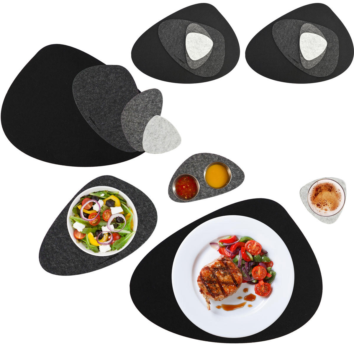 FLUSSKIESEL-TISCHSET 16er Set Grau - Schwarz, Kunststoff (42/31.5/1cm) - Dunedesign