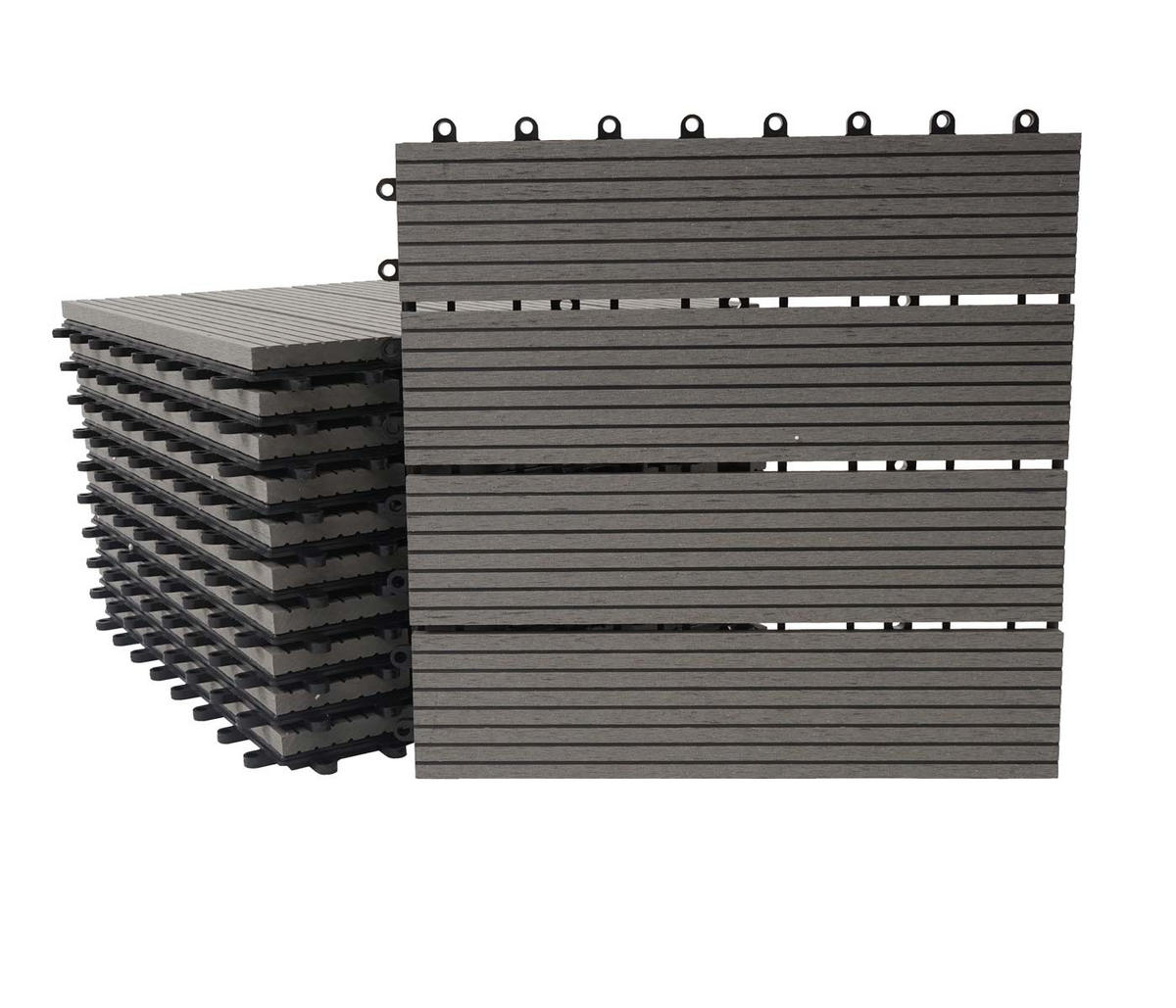 WPC BODENFLIESE 11x 30x30cm Premium Grau linear - Grau, Kunststoff (30/30/2cm) - BERLINLODGE