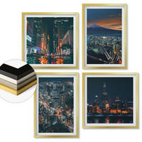 WANDBILDER 4er Set - 50x50 cm & 40x60 cm Goldrahmen - Bergpanorama der Stadt bei Nacht - Goldfarben, Kunststoff (50/50cm) - ArtPrintCave