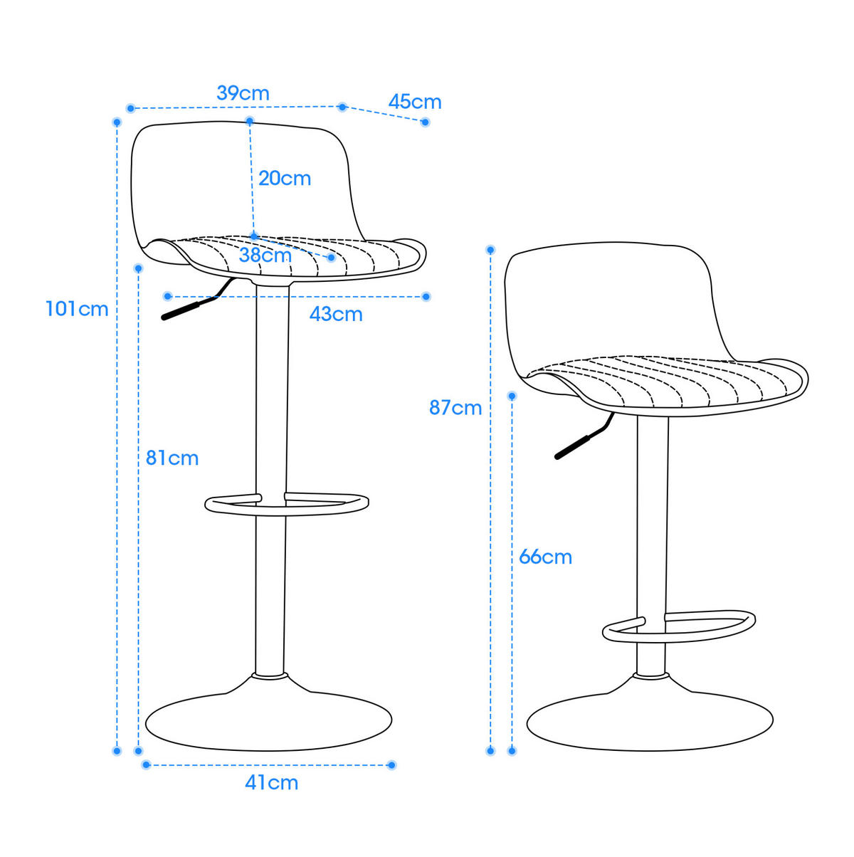 BARHOCKER höhenverstellbar drehbar Metall Weiß - Weiß, Metall (44/80/43cm) - Meubliv