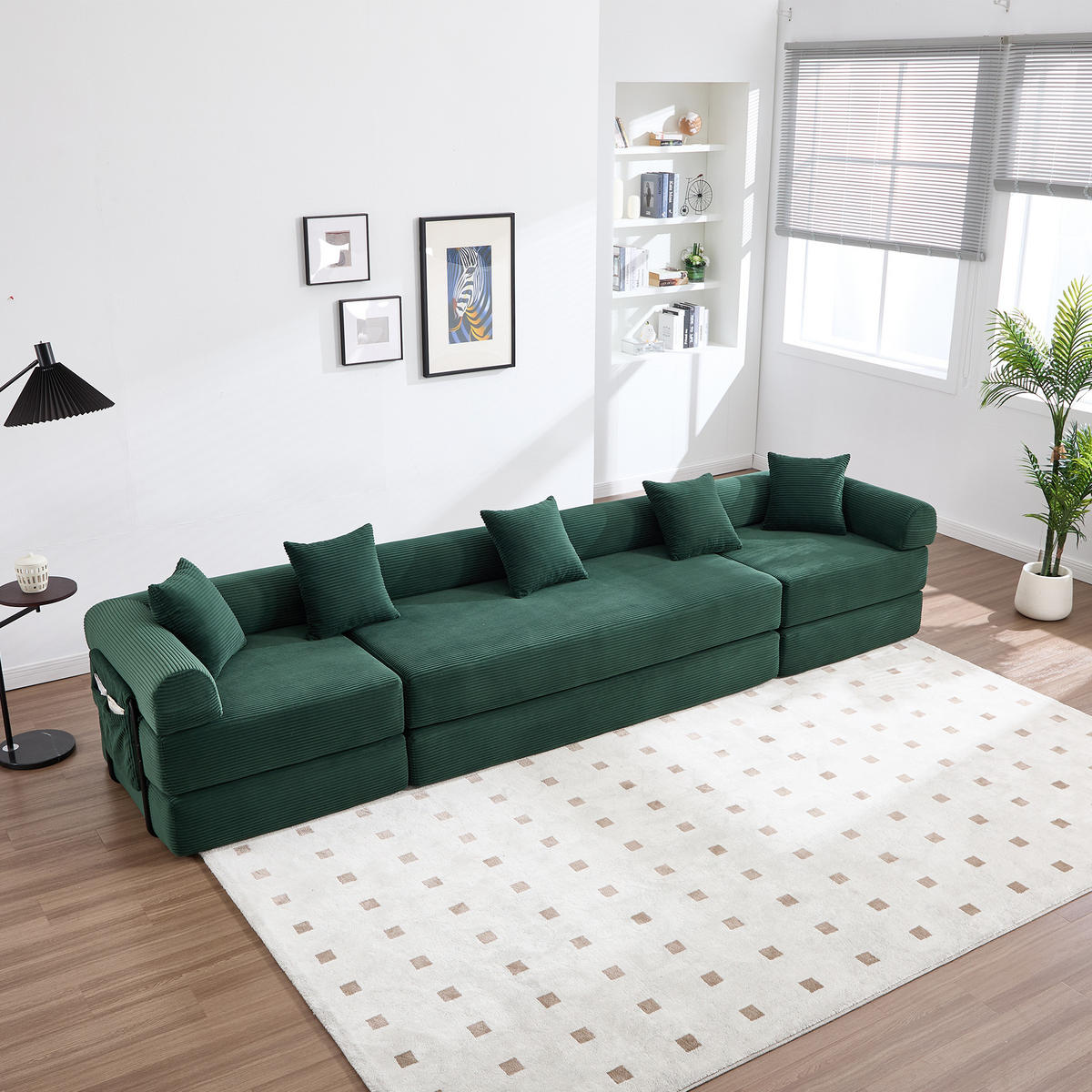 ECKSOFA Cord Smaragdgrün mit Schlaffunktion und Stauraum - Jadegrün, Textil/Metall (270/180cm) - WISHDOR