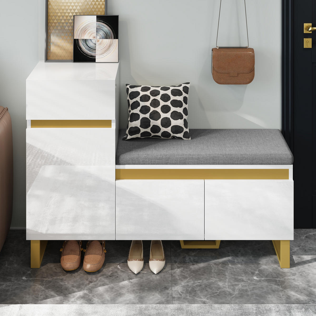 SCHUHSCHRANK groß mehrstufig mit Türen - Weiß, Holz (120/85/35cm) - LEBENLANG