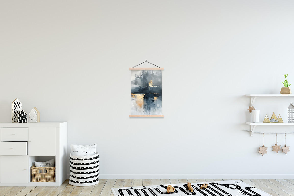POSTER Kunst - Grau - Gold - Abstrakt 40x60 cm - Dunkelgrau, Textil (40/60/0.15cm) - MuchoWow