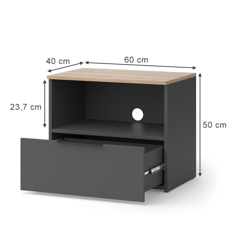 LOWBOARD Wido Anthrazit/Sonoma 60 x 50 cm mit Schublade - Anthrazit, Holzwerkstoff (60/50/40cm) - Vicco
