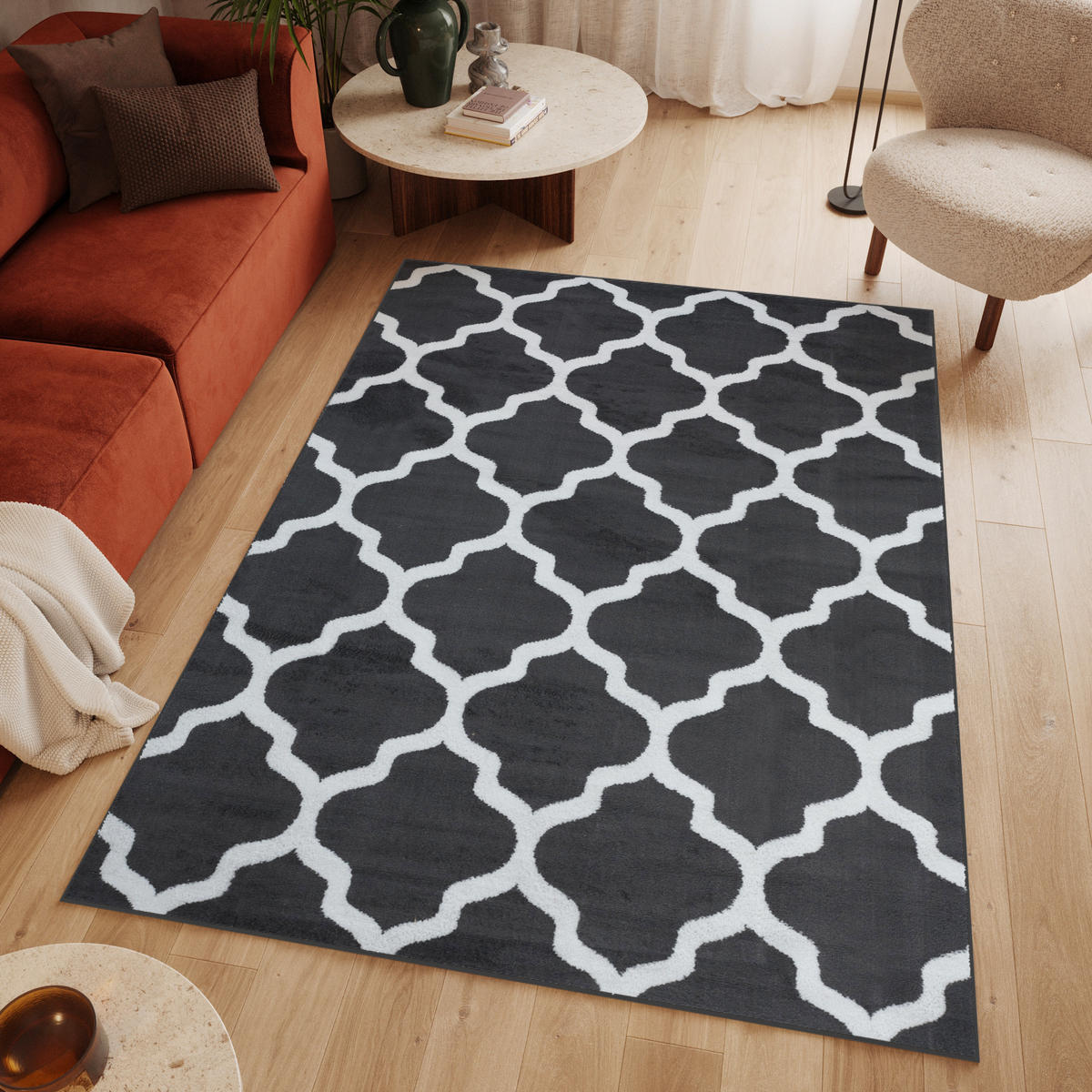 TEPPICH LUXURY Dunkelgrau Marokkanisch Geometrisch 140/200 cm - Dunkelgrau, Textil (140/200cm) - Tapiso