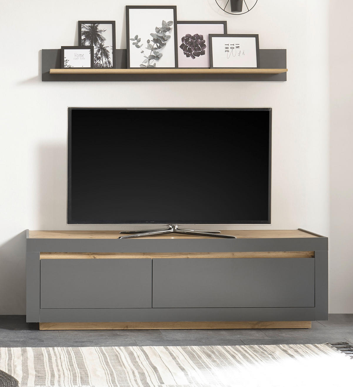 TV-LOWBOARD anthrazit, Wotan Eiche, TV Unterteil 180 x 56 cm - Eichefarben/Anthrazit, Holzwerkstoff (180/56/50cm) - Furn.Design