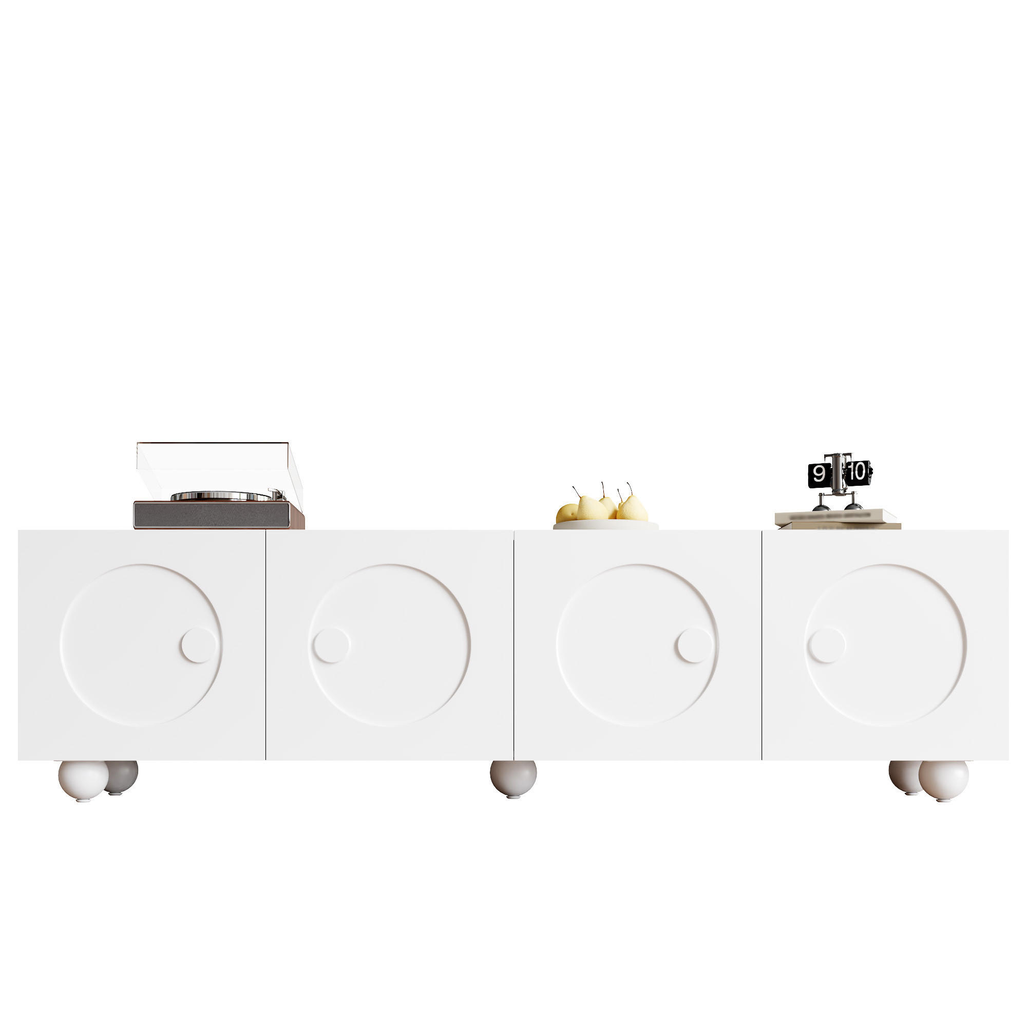 LOWBOARD in Weiß TV-Schrank mit 3D-Wandrelief-Türpaneelen für Wohnzimmer, B180.5/T38/H50 cm - Weiß, Holzwerkstoff/Metall (180.5/50/38cm) - STILVORA
