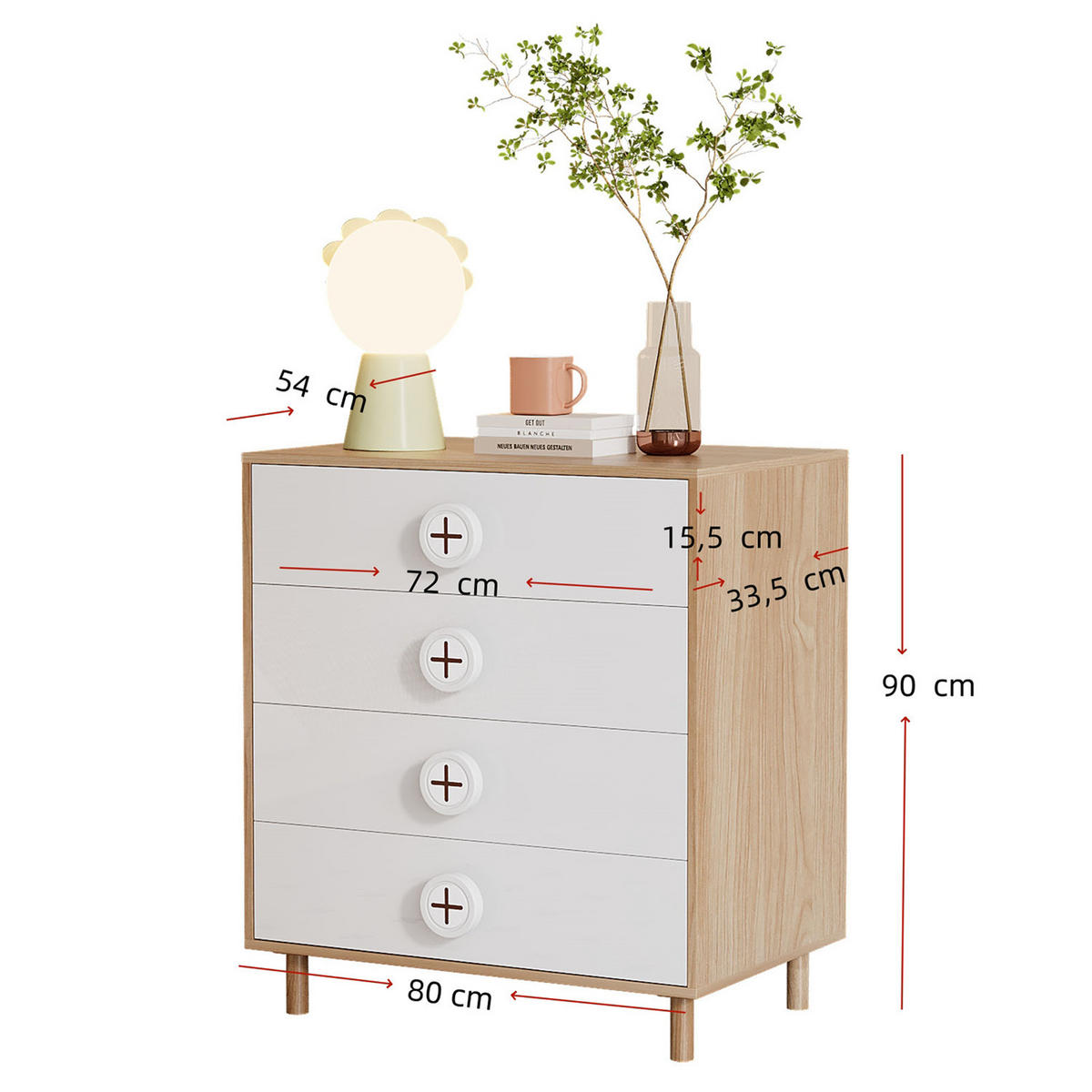 KOMMODE Weiß 80x90x54 cm Kinderzimmer mit Schubladen - Weiß, Holz (54/90/80cm) - Kaket