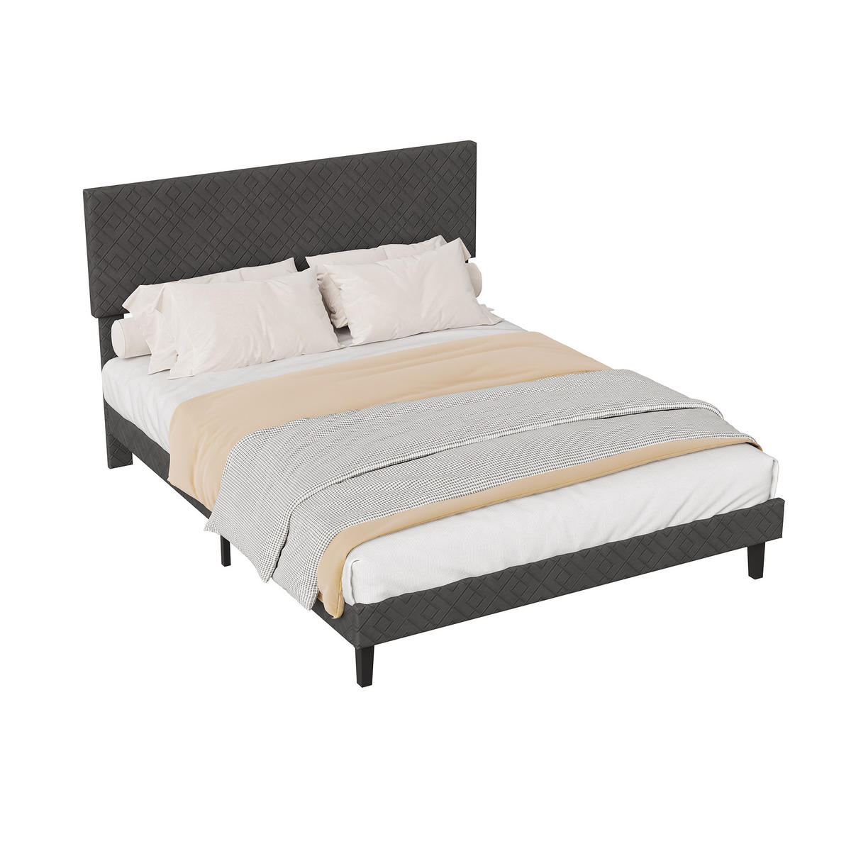 POLSTERBETT 160x200 cm Doppelbett mit Lattenrost, Stoffbett Grau - Grau, Metall (160/200cm) - EuroLiving