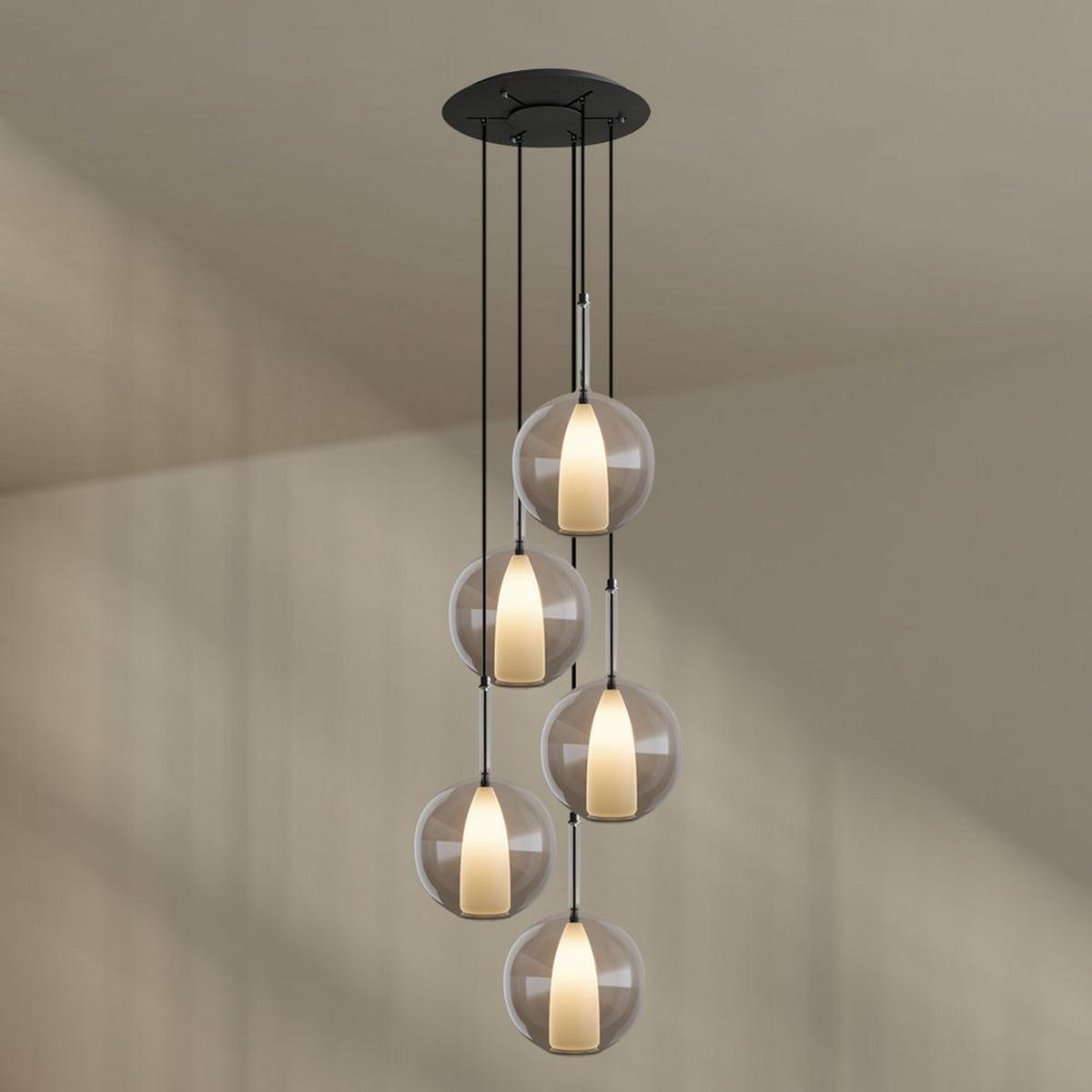 GALERIELEUCHTE Belluna 5-flammig Braun Ø 14/24cm - Braun, Glas (24/24/45cm) - s.luce