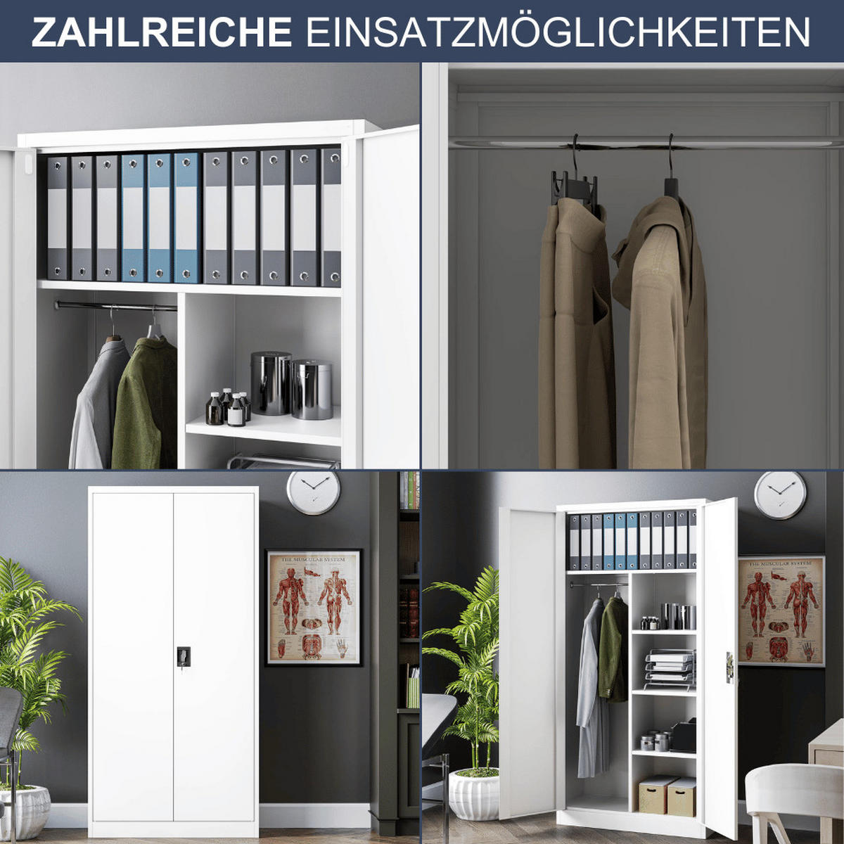 MEHRZWECKSCHRANK Metall abschließbar REKL 185x90x45cm Weiß - Weiß, Metall (90/185/45cm) - DELUKE
