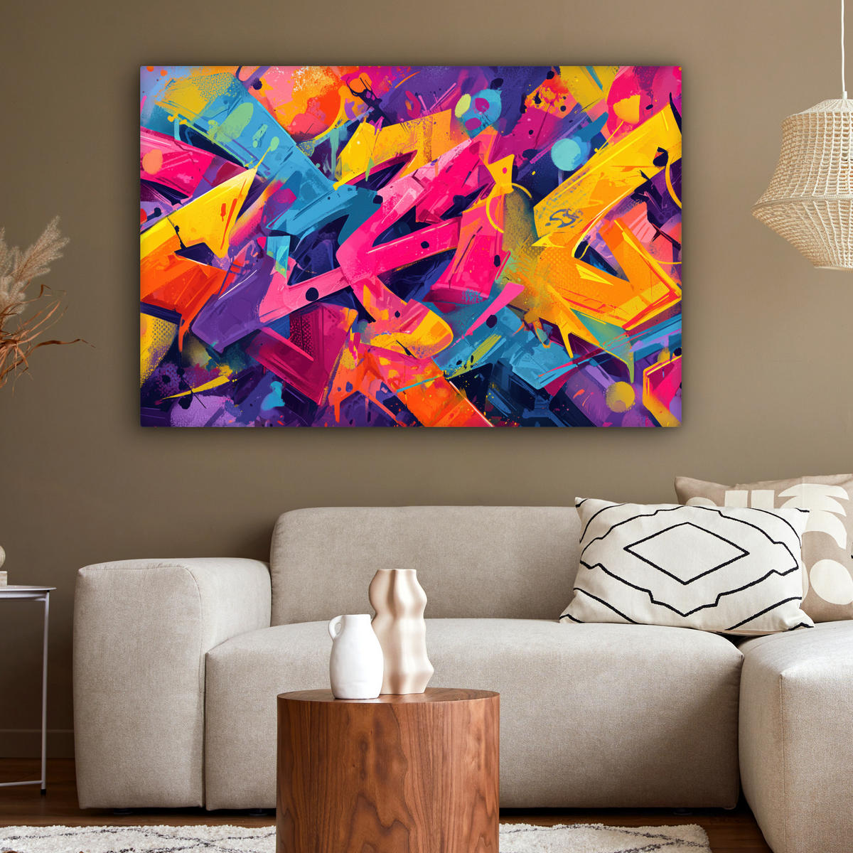 LEINWANDBILD Abstrakt - Formen - Farbenfroh XXL 150x100 cm - Magenta, Textil (150/100cm) - MuchoWow