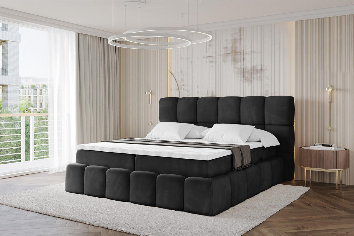 BOXBETT - AURI-H3 - 160x200 Schwarz Casablanca - Schwarz, Holzwerkstoff (160/200cm) - ALTDECOR