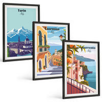 BILDER SET 3er Set - 40x60 cm Schwarzer Rahmen - Farbenfrohe Retro-Stadtansichten - Schwarz, Kunststoff (40/60cm) - TULUP