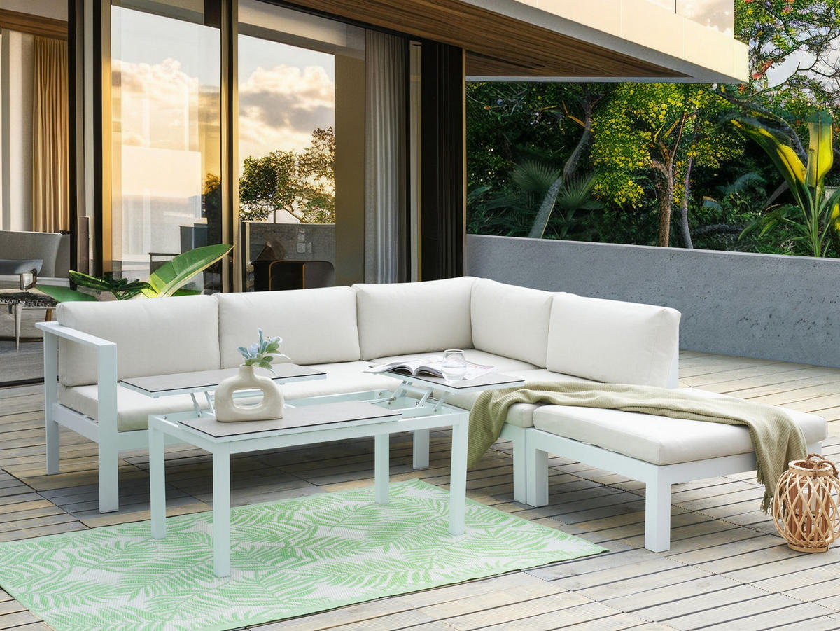 LOUNGE-SET 5-sitzer Aluminium Cremeweiß Messina - Weiß/Grau, Metall - Beliani