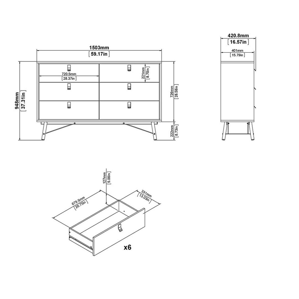 KOMMODE Rye Weiß 150/40/95 cm - Weiß, Holzwerkstoff/Metall (150/95/40cm) - ebuy24