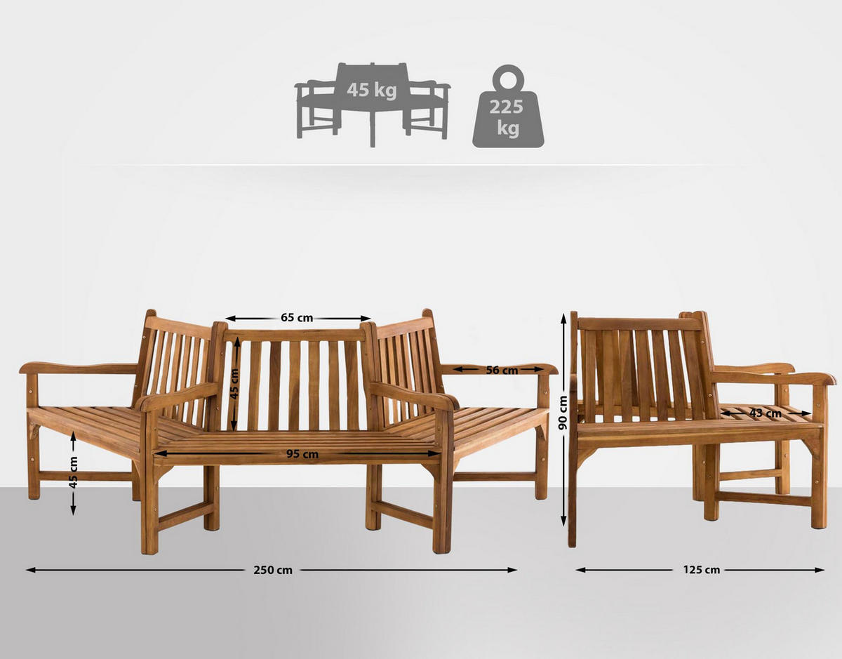 GARTENBANK 250/125 cm Holz teak - Teakfarben, Holz (250/93/125cm) - CLP