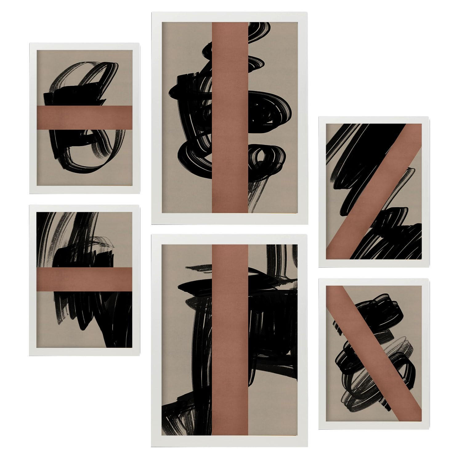 POSTER Set Mit 6 Utopisches Handwerk In Form Abstracts Ästhetische Dekorative Gemälde Für Ihr Wohnzimmer, Schlafzimmer, Zuhause A3 & A4 Weißer Rahmen - Weiß, Papier (29/3cm) - Nacnic