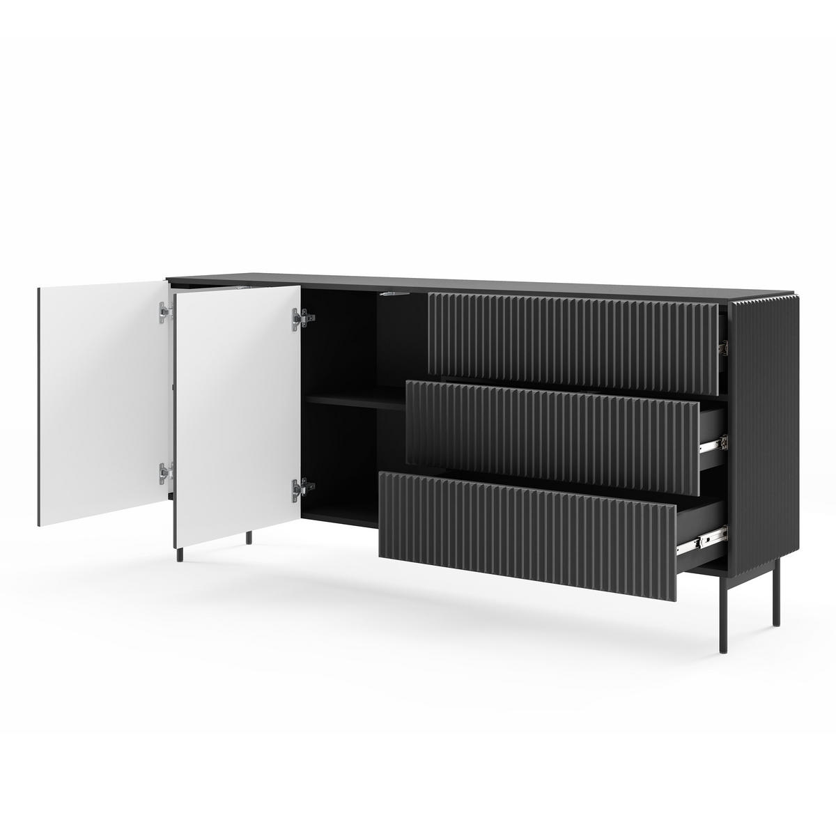 SIDEBOARD TRATTO 177/81,2/39,8cm mit 3 Schubladen 2 Türen Schwarz - Schwarz, Holzwerkstoff (177/81.2/39.8cm) - MASSENO