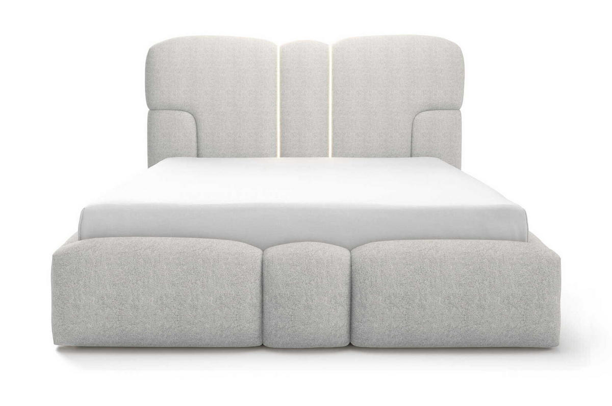 POLSTERBETT 180x200 Safron mit LED, Metall-Lattenrost, Hellgrau - Hellgrau, Holz/Textil (180/200cm) - Emporius