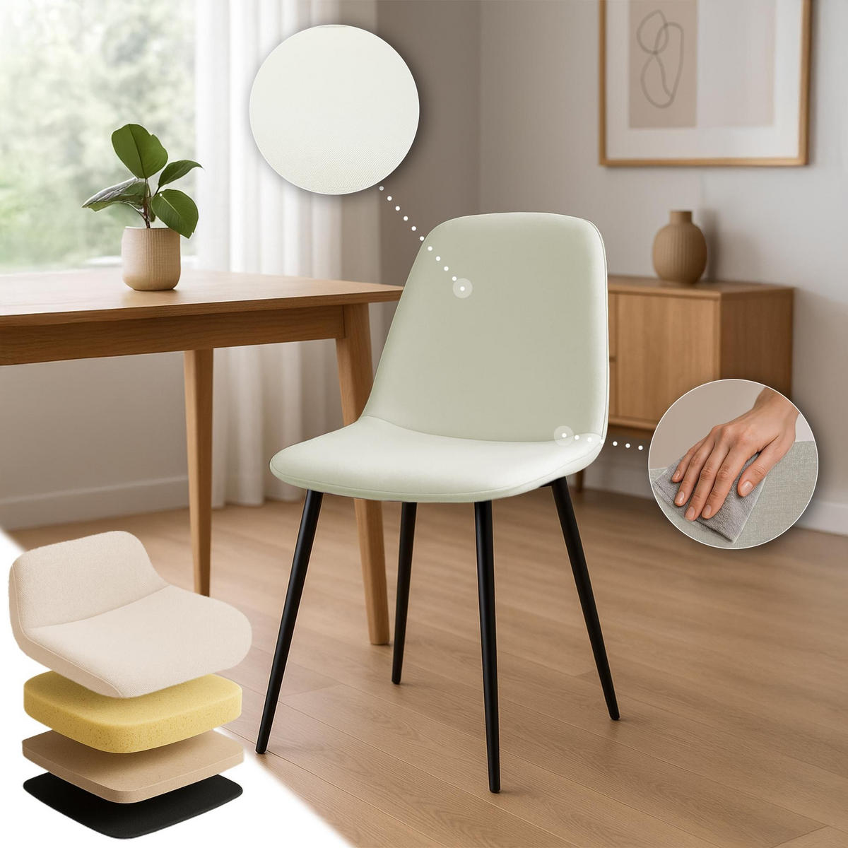 ESSZIMMERSTUHL Maryam 2er Set 88x45x54 cm creme - Creme, Textil (45/88/54cm) - furnicato
