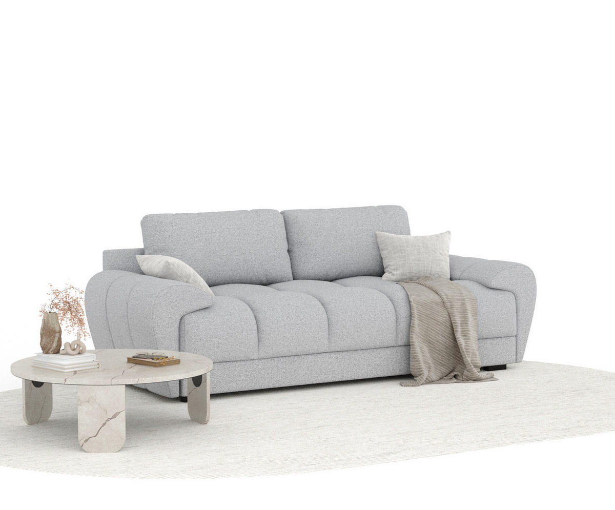 3-SITZER SOFA Peebles Hellgrau Webstoff - Hellgrau/Schwarz, Holz/Holzwerkstoff (244/90/101cm) - Maison de Reve
