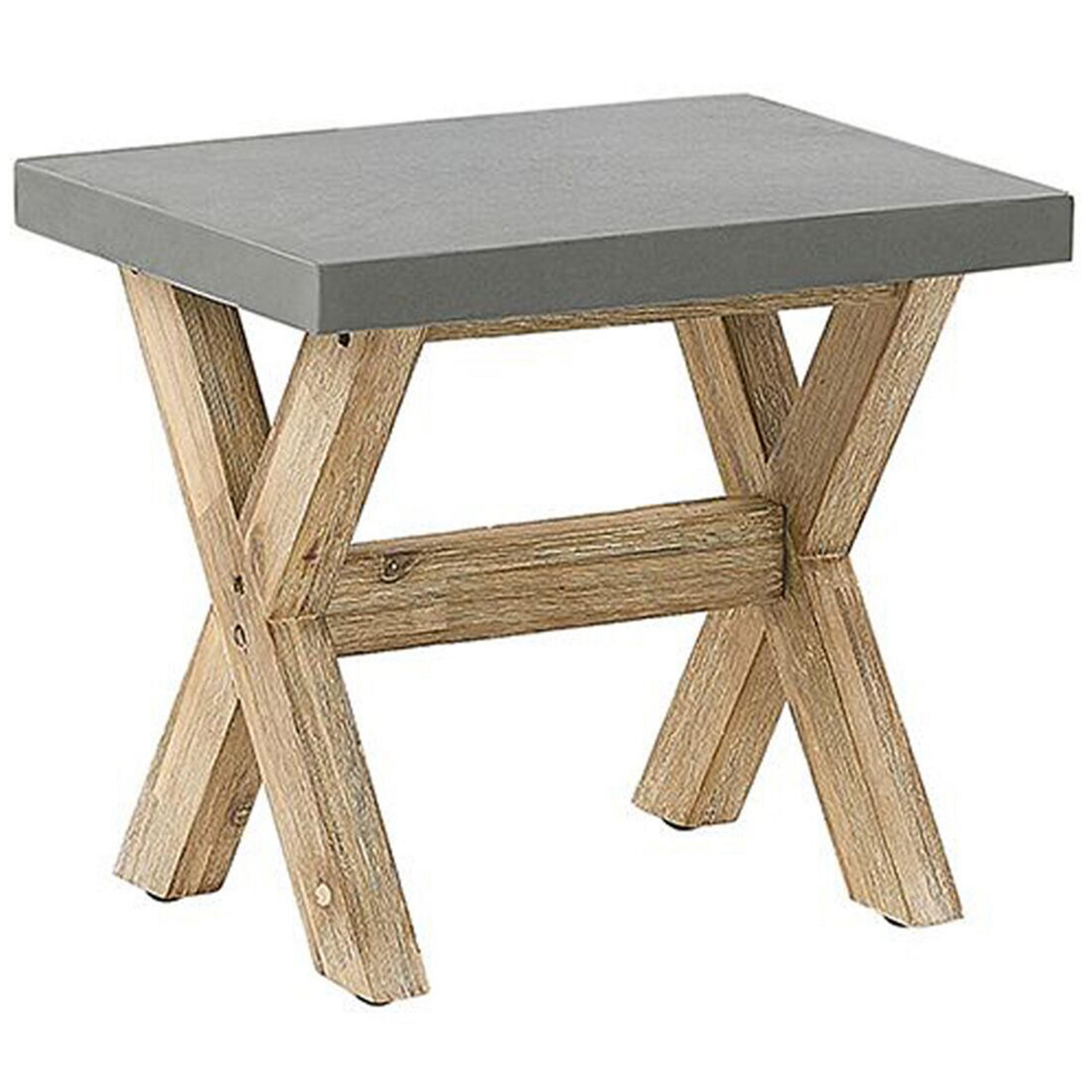 HOCKER Faserzement/Akazienholz grau/heller Holzfarbton Olbia - Hellbraun/Grau, Stein (51/45/40cm) - Beliani