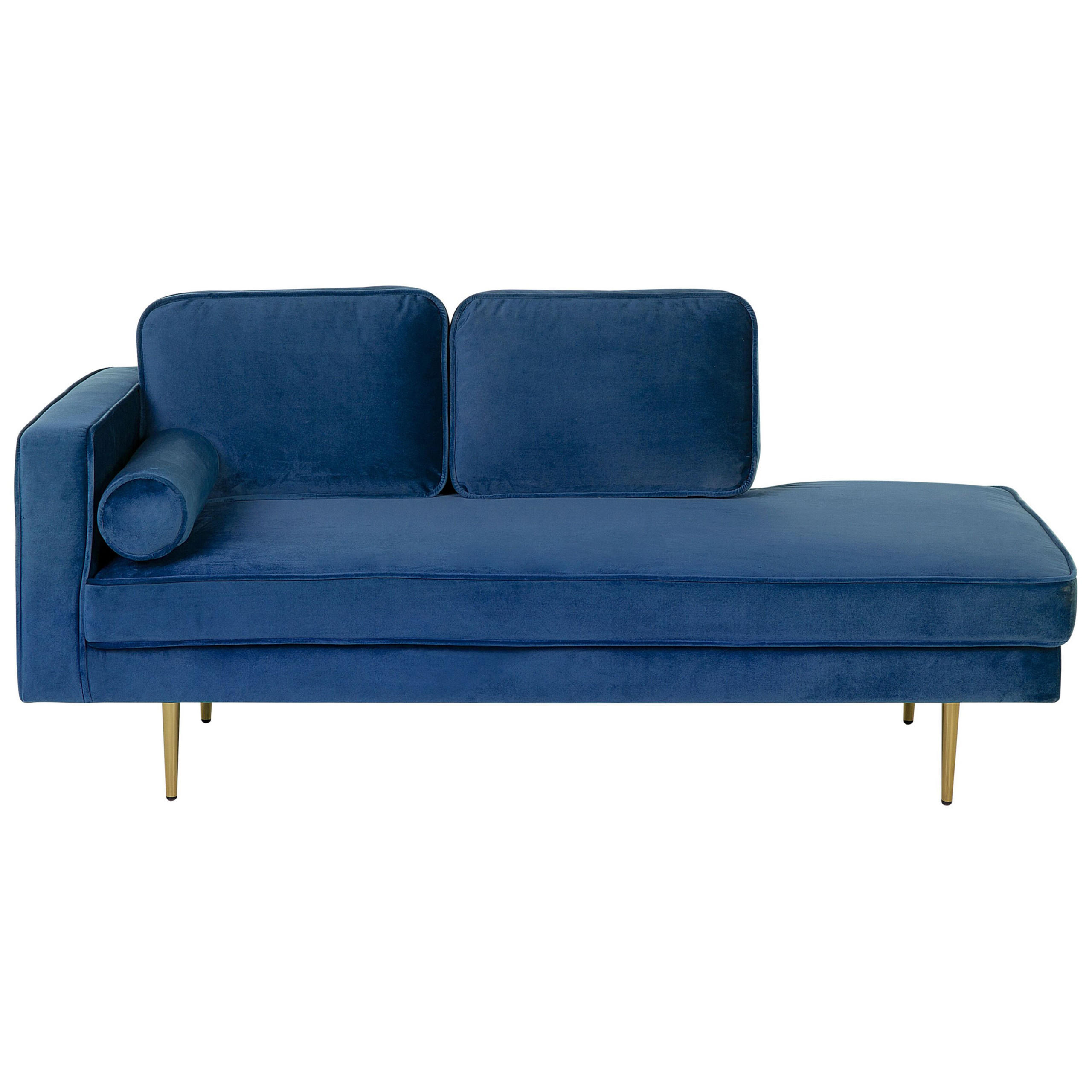 CHAISELONGUE Samtstoff marineblau linksseitig Miramas - Blau/Goldfarben, Textil (171/63/79cm) - Beliani
