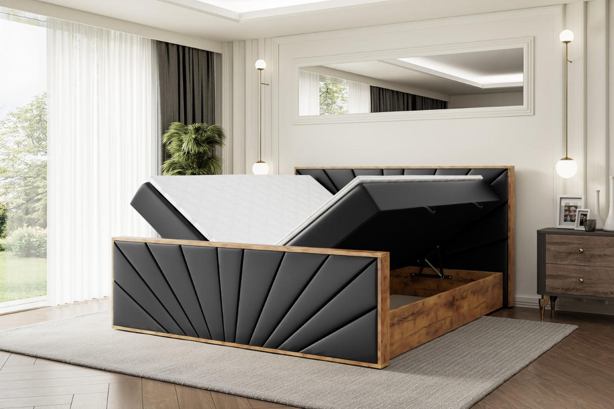 BOXBETT mit Matratze H4 und Lattenrost - LOLLI6-Z - 160x200 - Schwarz Kunstleder - Schwarz, Holzwerkstoff (160/200cm) - ALTDECOR