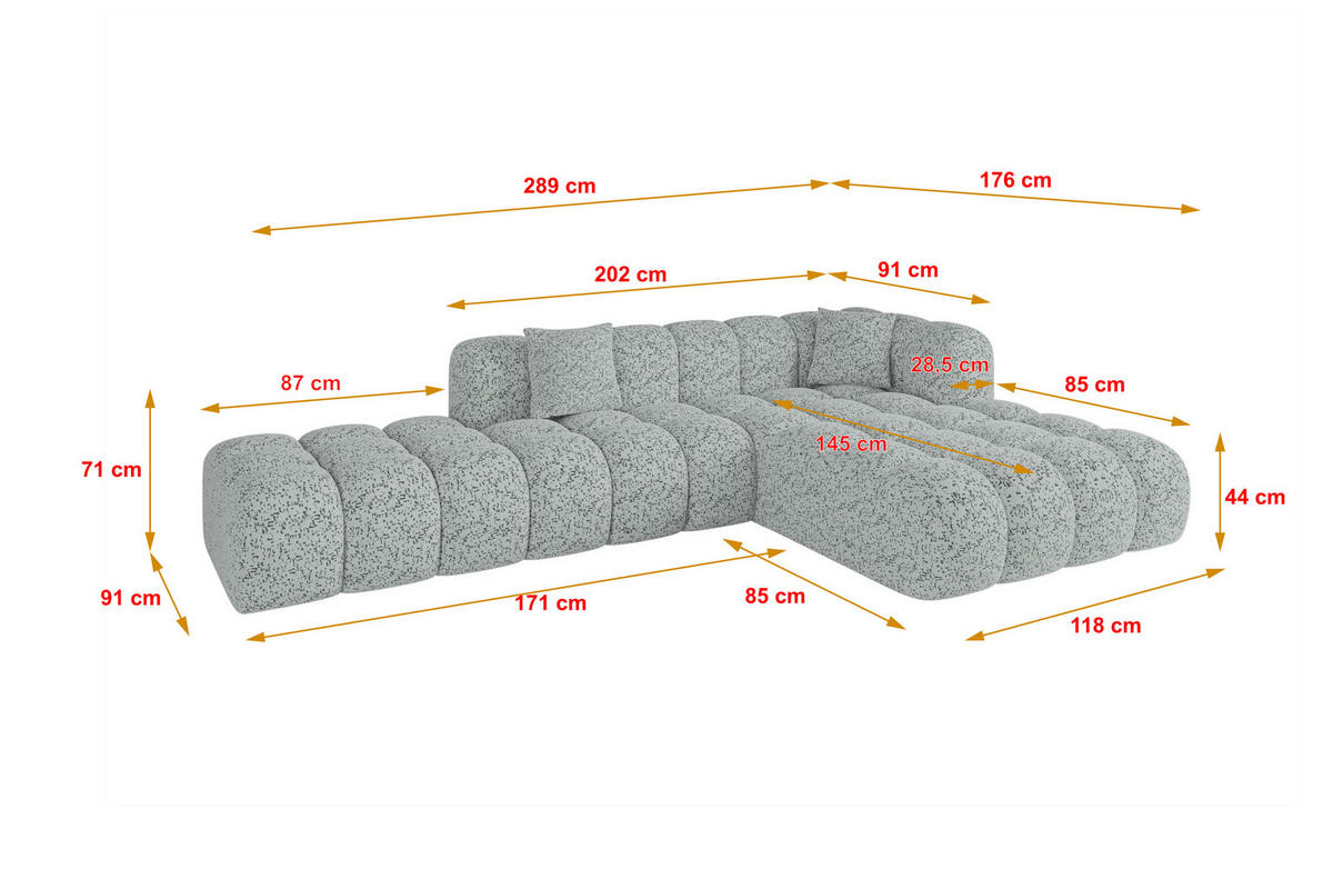 ECKSOFA Ottomane Rechts OLEA-L2 - 289x176x71 cm Grün - Waldgrün/Schwarz, Holzwerkstoff/Kunststoff (289/176cm)