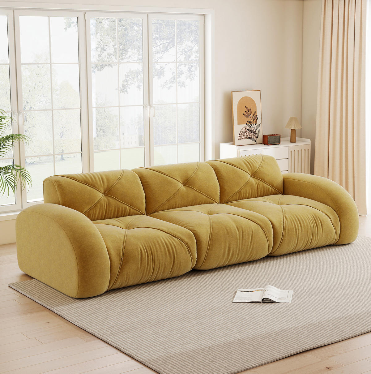 SOFA rahmenloses Modulsofa Chenille Gelb - Gelb, Kunststoff (95/76/281cm) - Meubliv