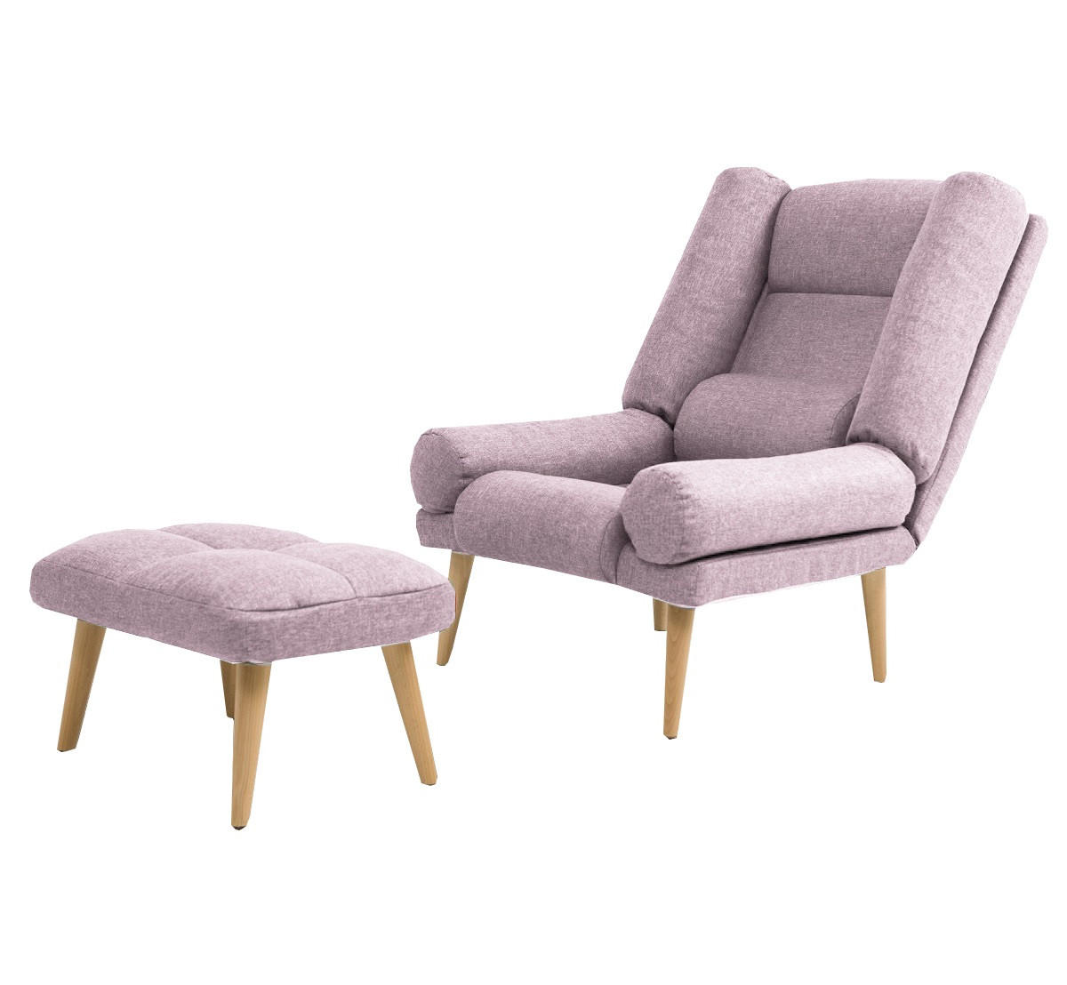 SESSEL Lola mit Fußhocker Rückenlehne 5-stufig einstellbar, puderrosa - Hellrosa, Holz/Kunststoff (75/100/60cm) - Margaret Hadas24