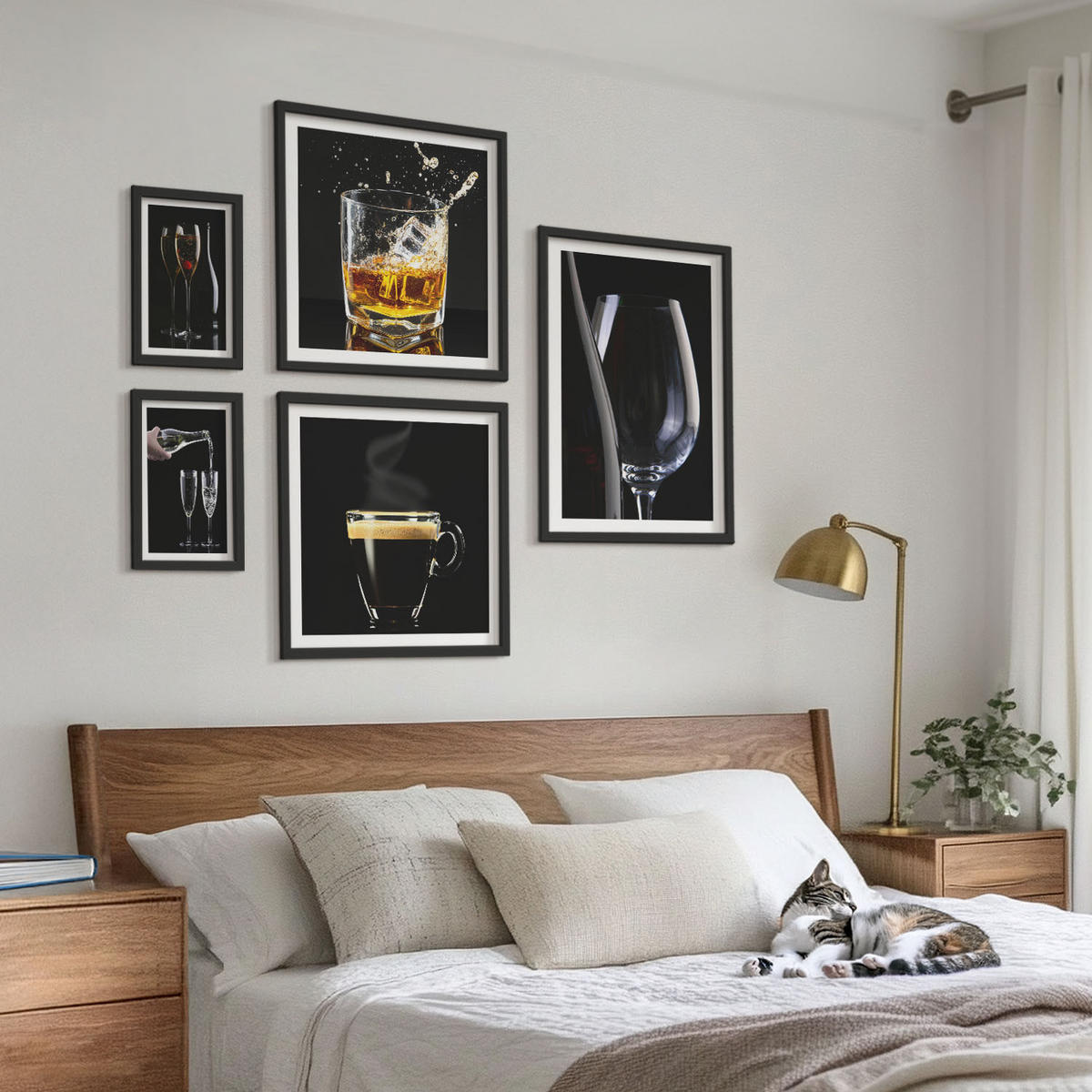 WANDBILDER 5er-Set - 50x50 cm & 20x30 cm & 40x60 cm Schwarzer Rahmen - Löwenzahn-Kalk-Kücheninschriften - Schwarz, Kunststoff (40/60cm) - ArtPrintCave