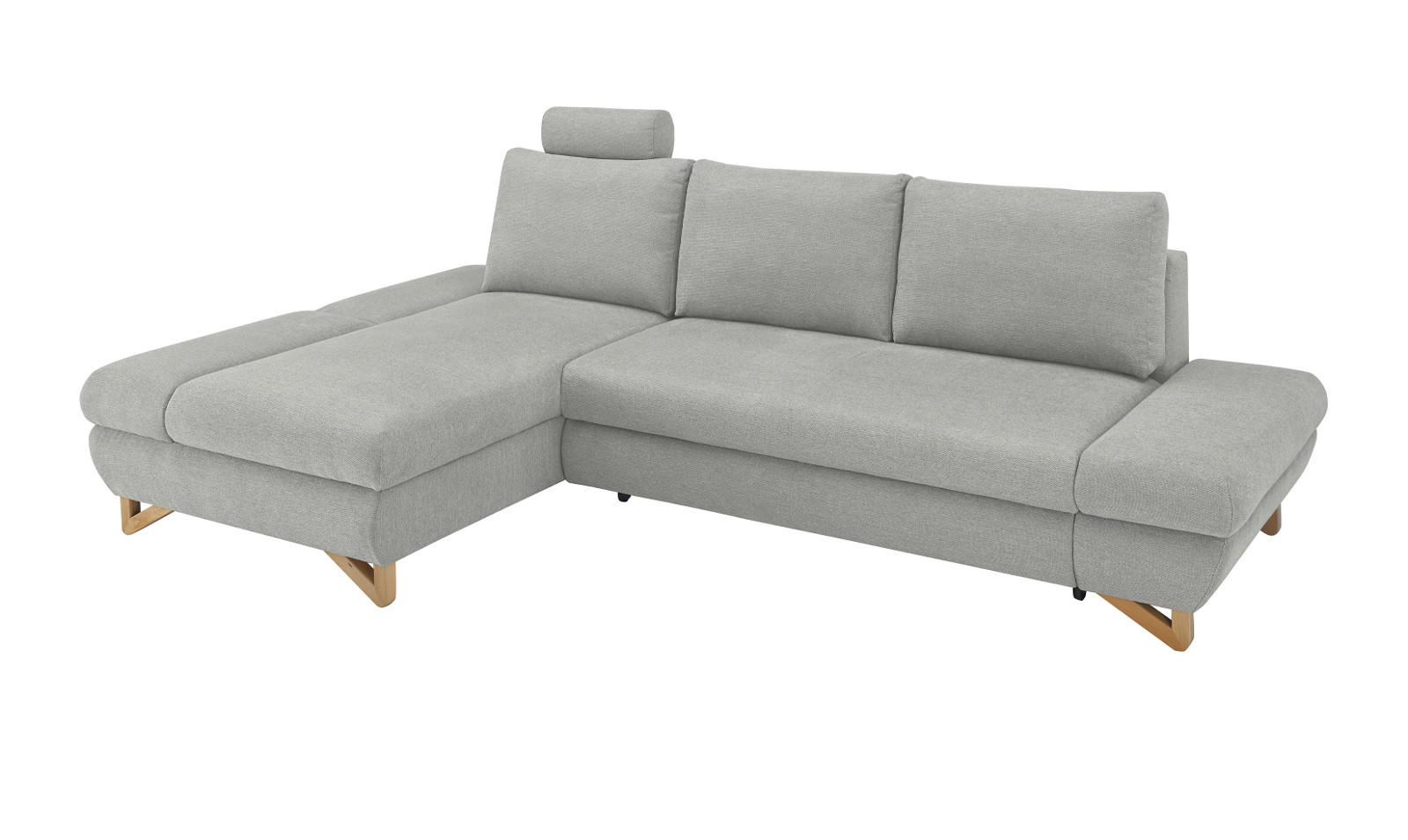 ECKSOFA hellgrau Struktur-Stoff, Sofa mit Bettfunktion und Stauraum 284 cm - Hellgrau, Holz/Textil (166/284cm) - Furn.Design