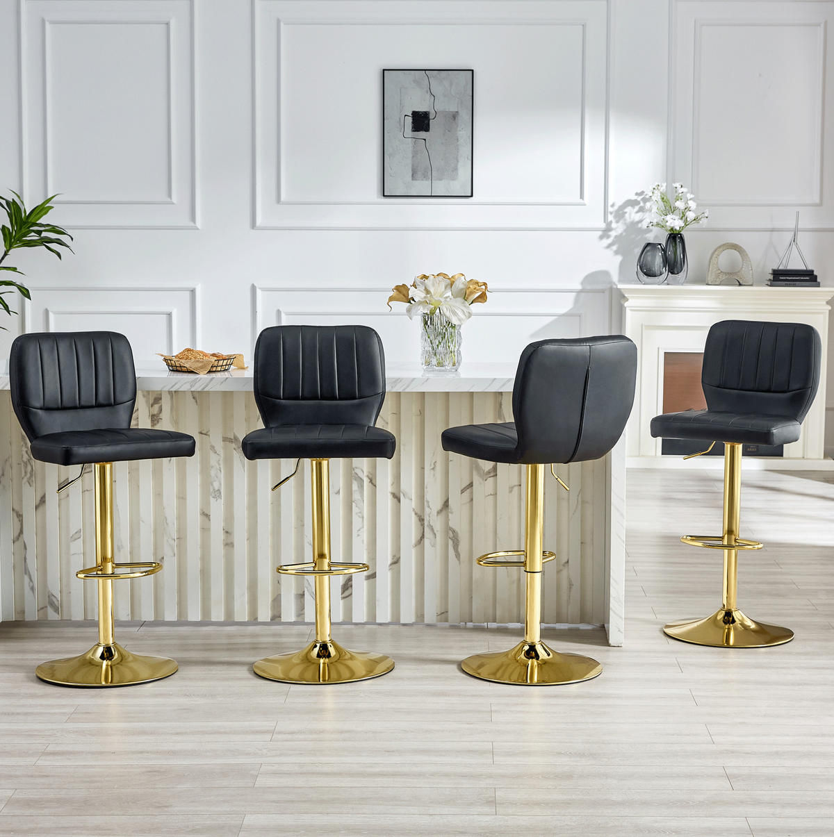 BARHOCKER höhenverstellbar 360° drehbar 52 x 45 x 93-114 cm Gold/Schwarz - Goldfarben, Metall (45/114/52cm) - Meubliv