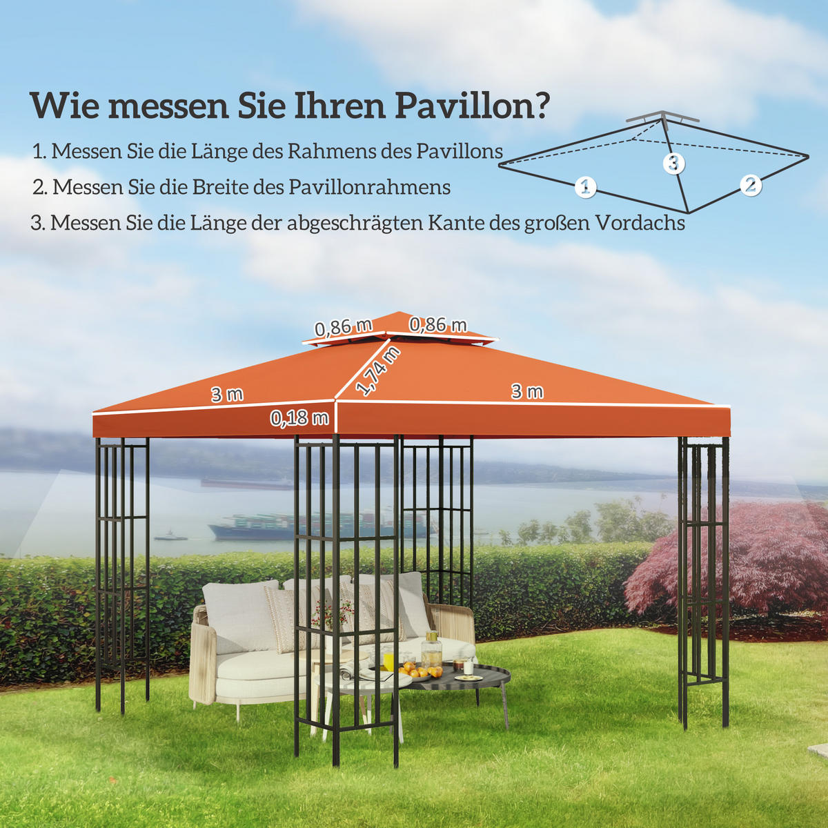 ERSATZDACH für Pavillon DE-05917 3/3 m Rostrot - Rostfarben, Textil (300/18/300cm) - ComfortXL