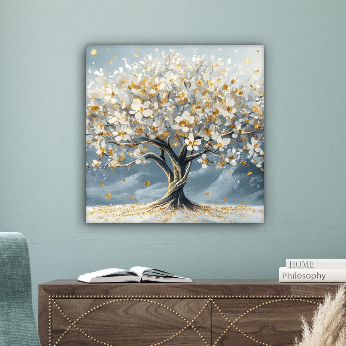 LEINWANDBILD Baum - Winter - Baum des Lebens - Modern - Gold 50x50 cm - Goldfarben, Textil (50/50cm) - MuchoWow