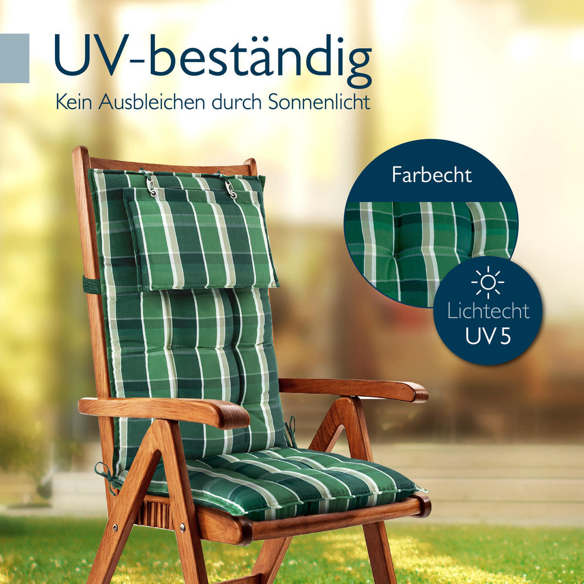 HOCHLEHNER Sun-HL 119x50x8cm Grün-Kariert (5tlg) - Dunkelgrün, Textil (50/120cm) - Beautissu 