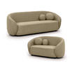 SITZGARNITUR 3+2 Roundi Beige Bouclé - Beige/Schwarz, Holz/Kunststoff (208/76/80cm) - S-Style Möbel