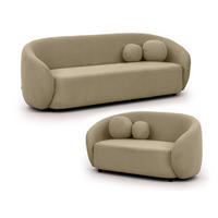SITZGARNITUR 3+2 Roundi Beige Bouclé - Beige/Schwarz, Holz/Kunststoff (208/76/80cm) - S-Style Möbel