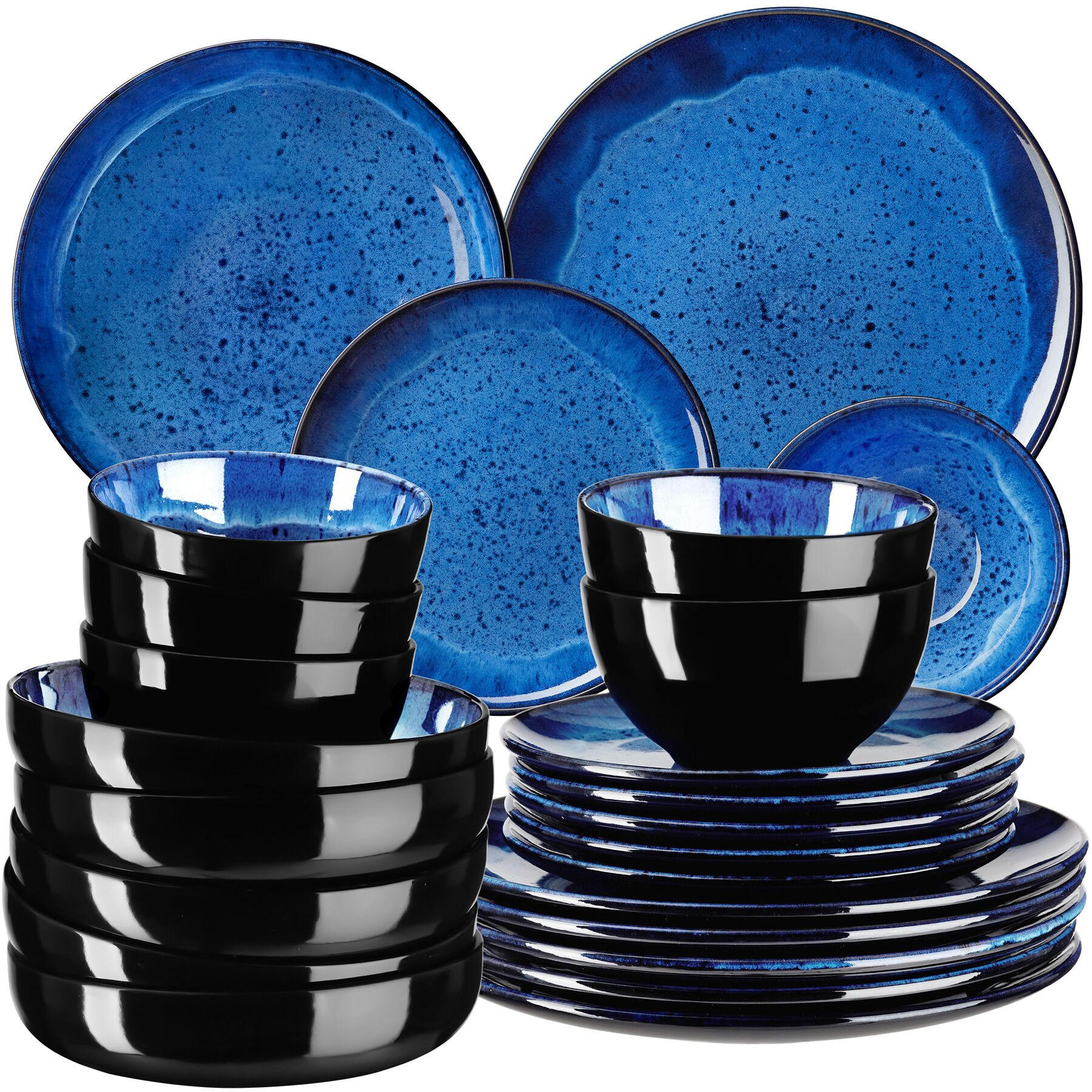 TAFELSERVICE Mare, ineinander stapelbar, blau - Blau, Keramik (26.5/2.5/26.5cm) - tectake