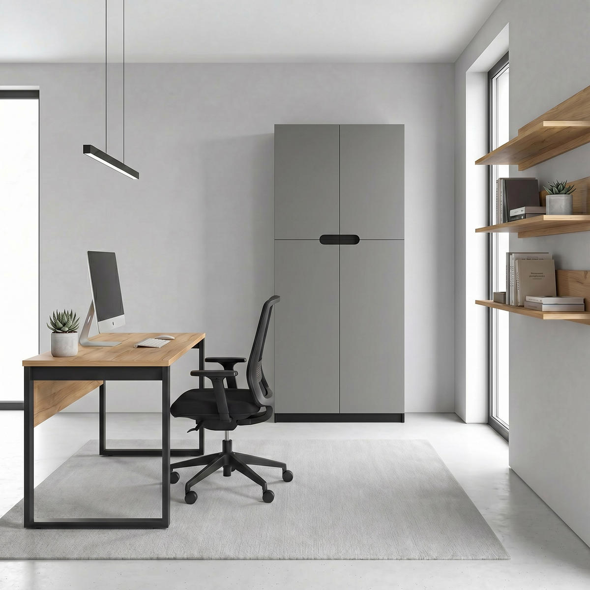 BÜROSCHRANK Logan Fronten in Graphit Seidenmatt - Graphitfarben, Holzwerkstoff (82/184/37cm) - Vladon