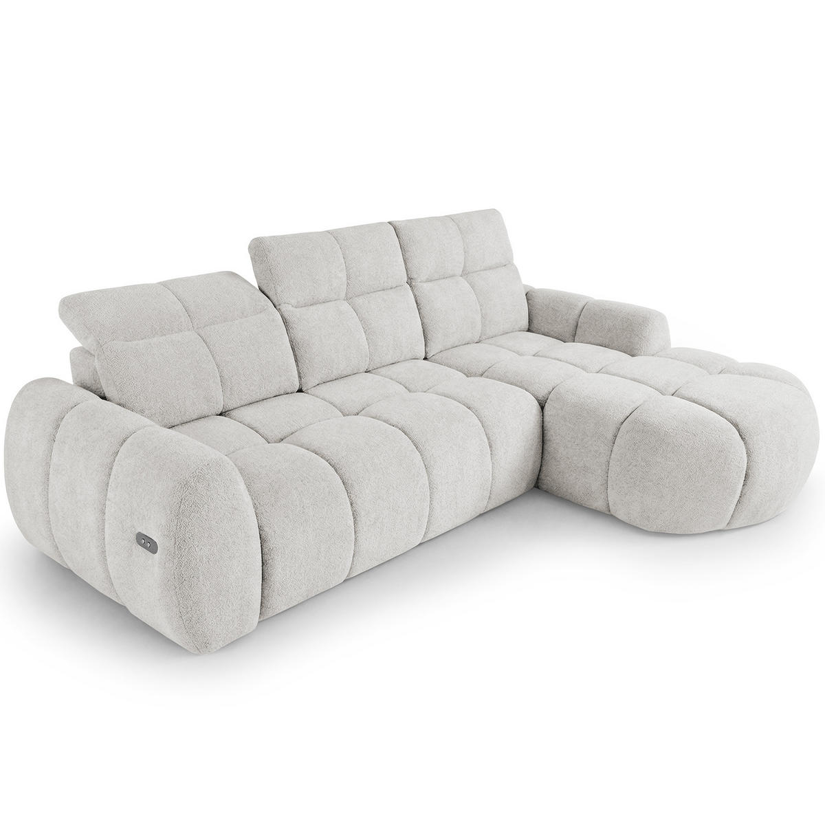 ECKSOFA Sorel Mini mit Automatisch verstellbarer Sitztiefe und Kopfstützen, rechts, Hellbeige - Beige, Textil (275/190cm) - Beautysofa